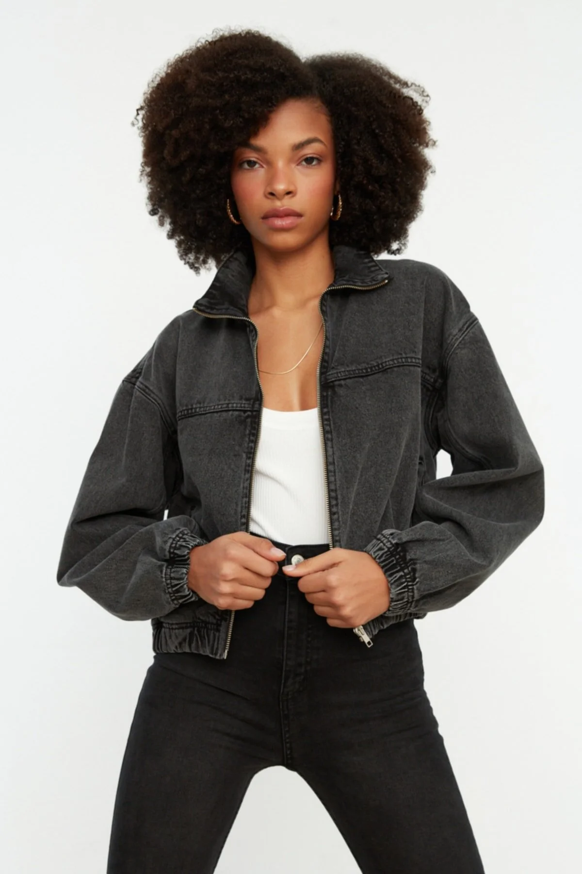 Bild von Trendyol Collection Schwarze Bomber-jeansjacke Mit Reißverschluss für Damen - S