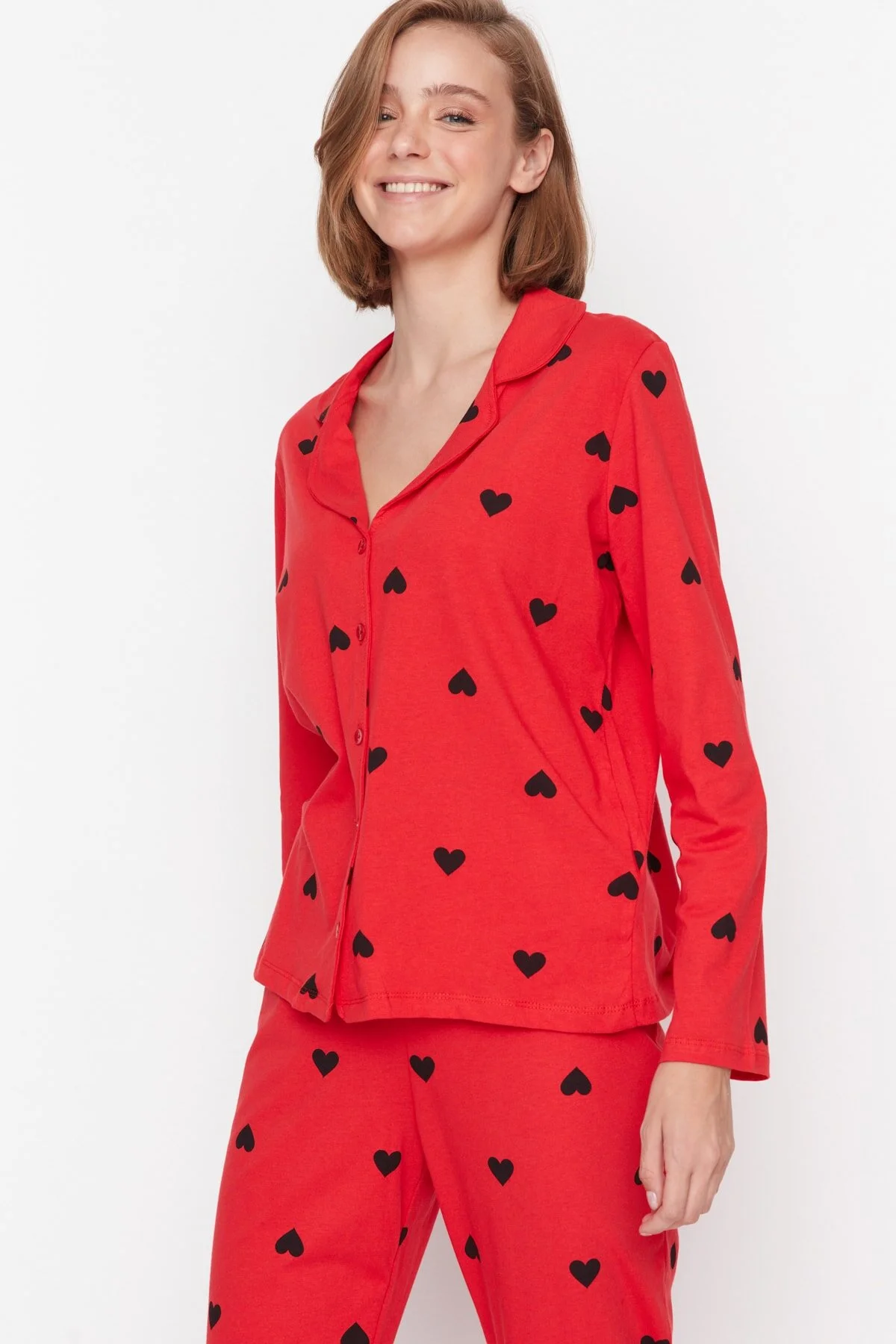 Bild von Trendyol Collection Rotes Herz-strick-pyjama-set Aus 100 % Baumwolle für Damen - M