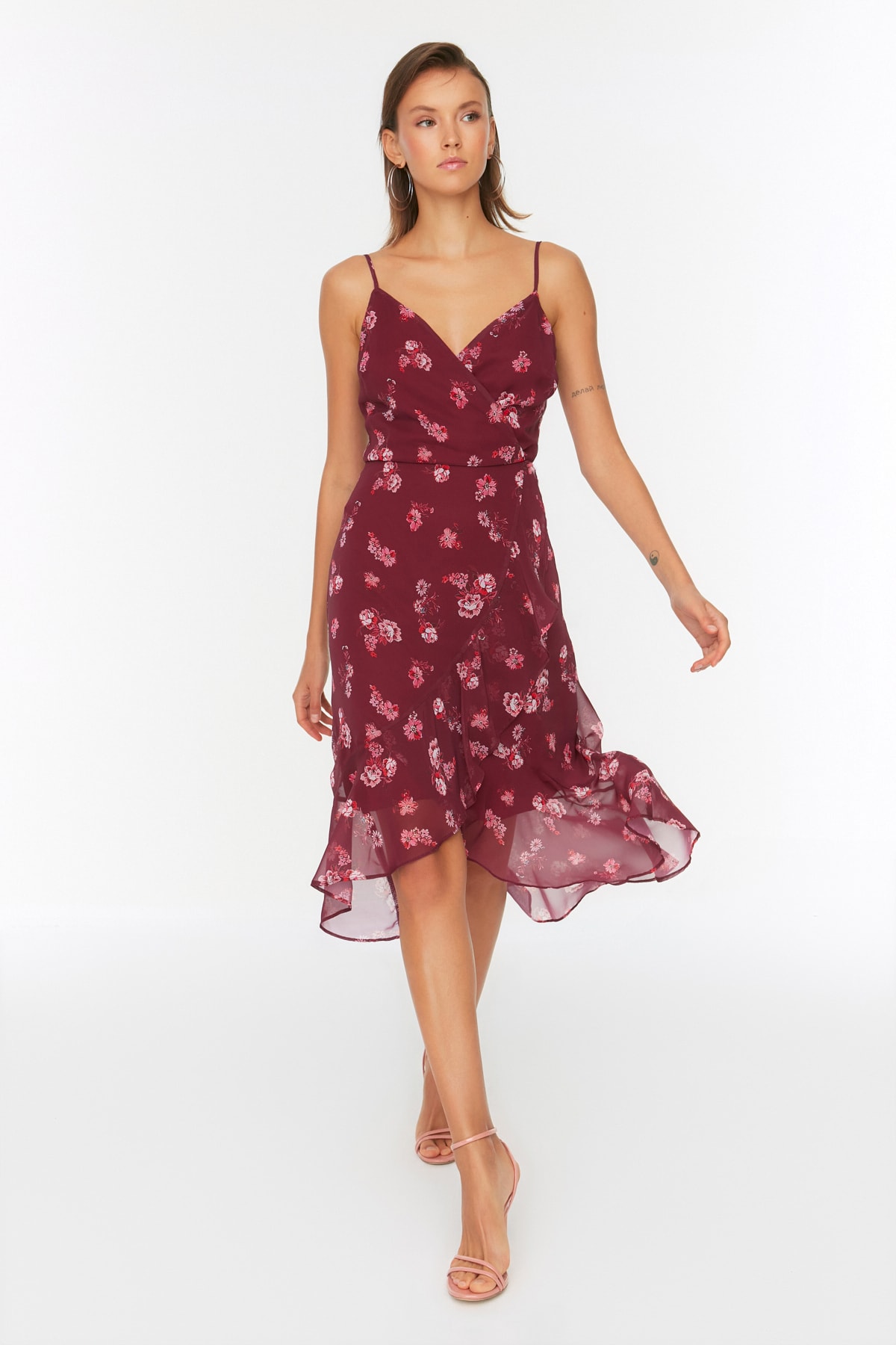 Bild von Trendyol Collection Pflaumenfarbenes, Zweireihiges, Gerüschtes Skater-/taillenöffnungs-midikleid Aus Gefüttertem Webstoff für Damen - 36