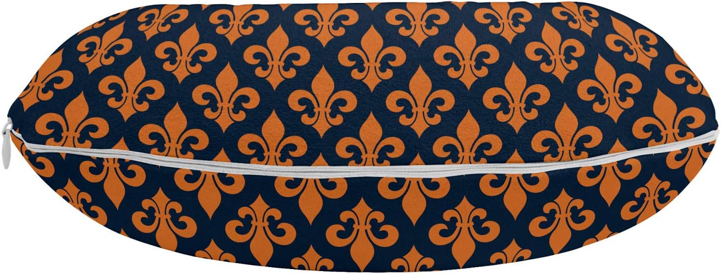 Bild von ABAKUHAUS Fleur De Lis Reisekissen Nackenstütze, Orange heraldischen, Schaumstoff Reiseartikel für Flugzeug und Auto, 30x30 cm, Indigo orange
