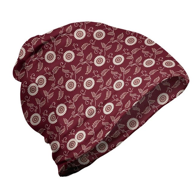 Bild von ABAKUHAUS Kastanienbraun Unisex Beanie, Bicolor Floral Grafik-Design, Wandern im Freien, Maroon Champagne