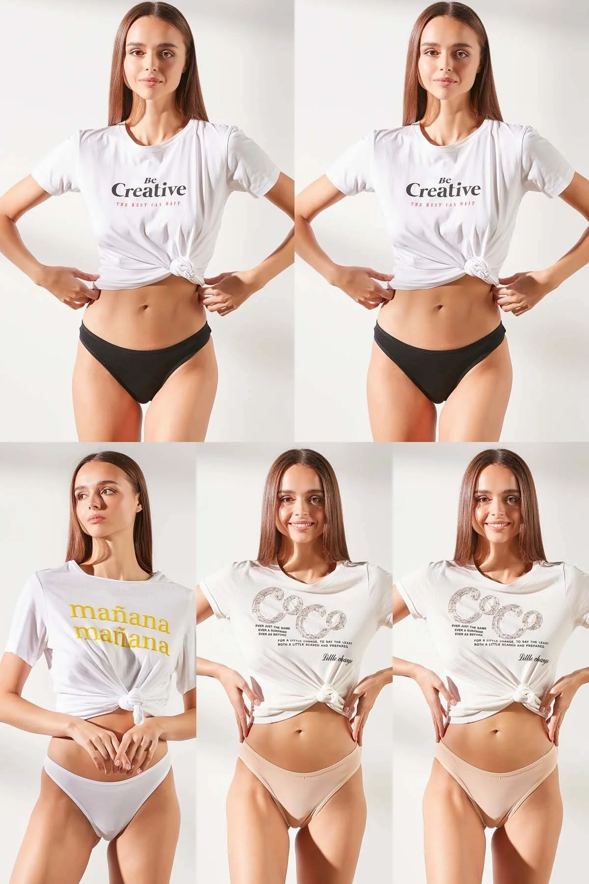 Bild von C&City Packung Mit 5 Saiten 561 Schwarz/weiß/haut für Damen - L