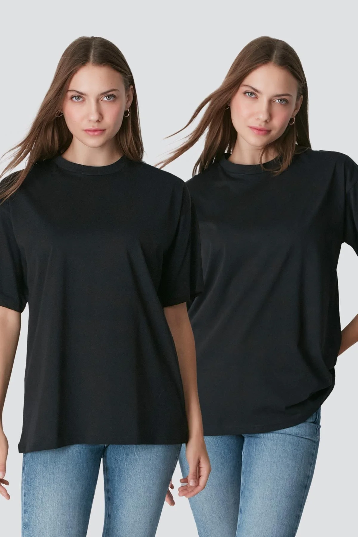 Bild von C&City 961 Schwarz 2-teiliges Casual Basic T-shirt, Rundhals, Kurzarm für Damen - L