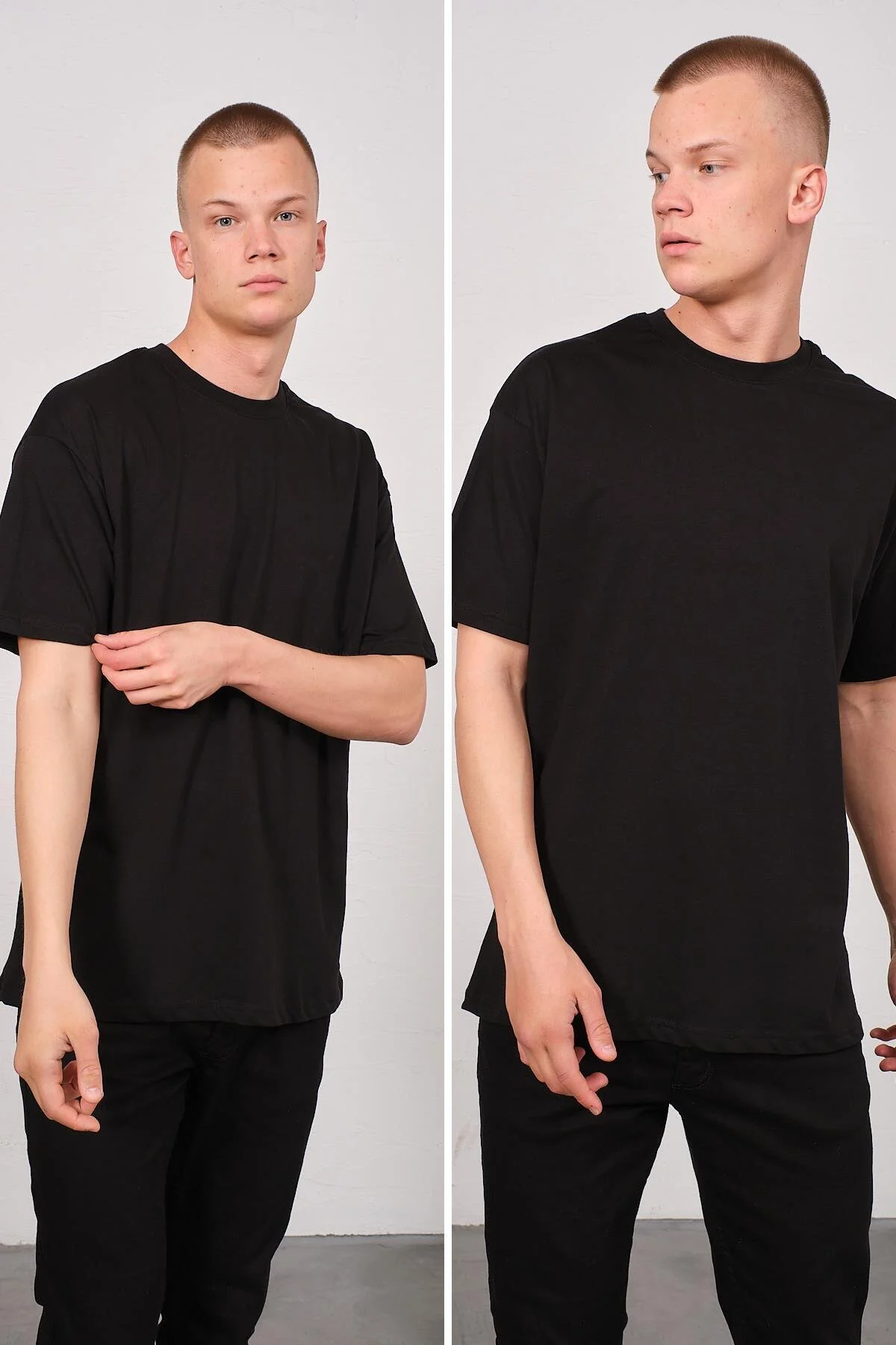Bild von C&City 2-teiliges Oversize Basic T-shirt Rundhals, 991 Schwarz für Herren - L