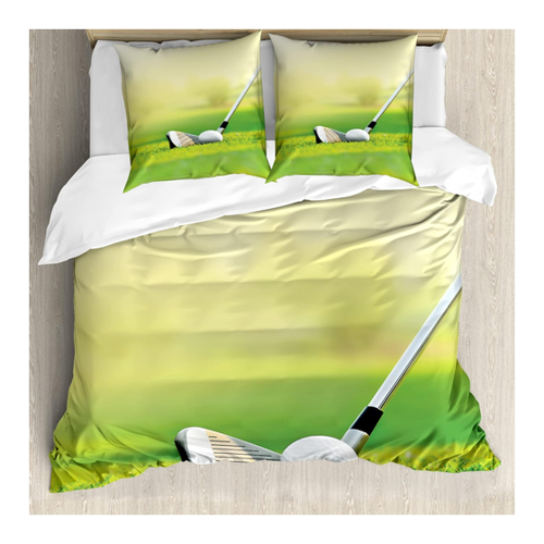 Bild von ABAKUHAUS Golf Bettbezug Set für Einzelbetten, Nahaufnahme von Clubs Grass