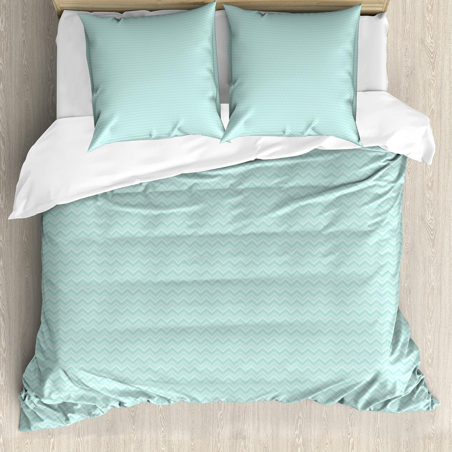 Bild von ABAKUHAUS Winkel Bettbezug Set für Einzelbetten, Pastell Einfache Art Zigzags, Milbensicher Allergiker geeignet mit Kissenbezug, 155 cm x 200 cm - 80 x 80 cm, Pale Seafoam Mint Green