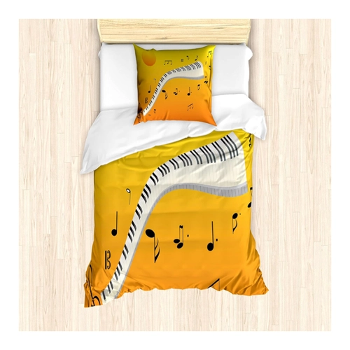Bild von ABAKUHAUS Musiknote Bettbezug Set für Einzelbetten, Joyous Sunset Piano Keys, Milbensicher Allergiker geeignet