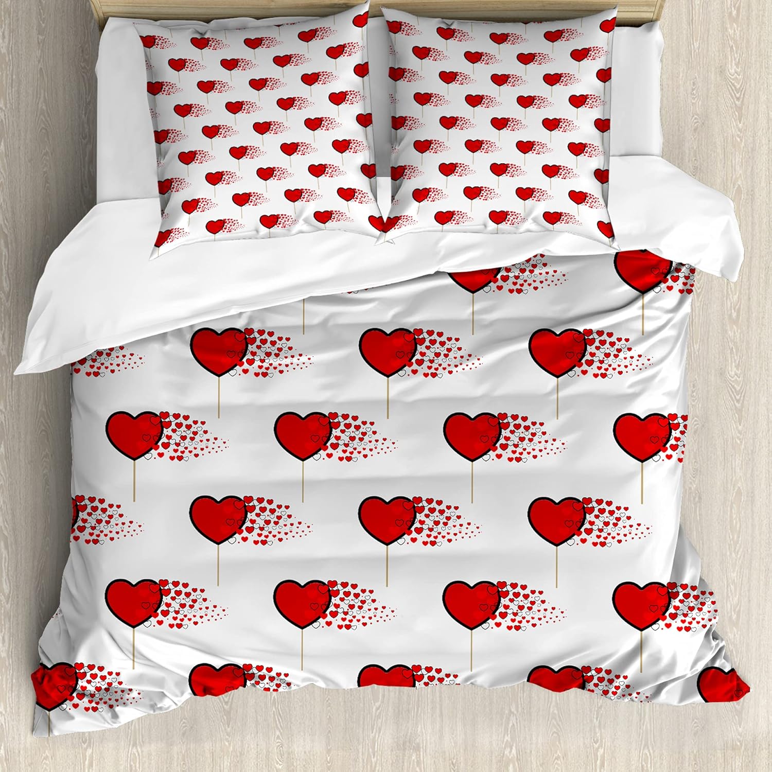 Bild von ABAKUHAUS Valentinstag Bettbezug Set für Einzelbetten, Herz-Lollipops, Milbensicher Allergiker geeignet mit Kissenbezug, 200 cm x 200 cm - 80 x 80 cm, Vermilion Perle