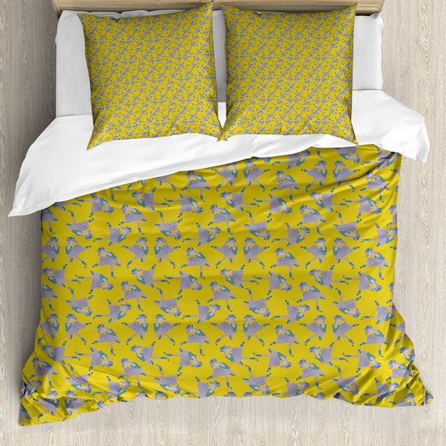 Bild von ABAKUHAUS Antilope Bettbezug Set für Einzelbetten, Tier in der Winter-Kleidung, Milbensicher Allergiker geeignet mit Kissenbezug, 200 cm x 200 cm - 80 x 80 cm, Gelb Grün Ceil Blau
