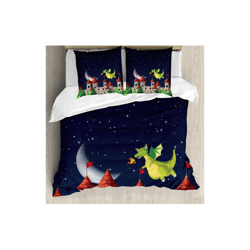 Bild von ABAKUHAUS Märchen Bettbezug Set für Einzelbetten – Schloss und Flying Dragon
