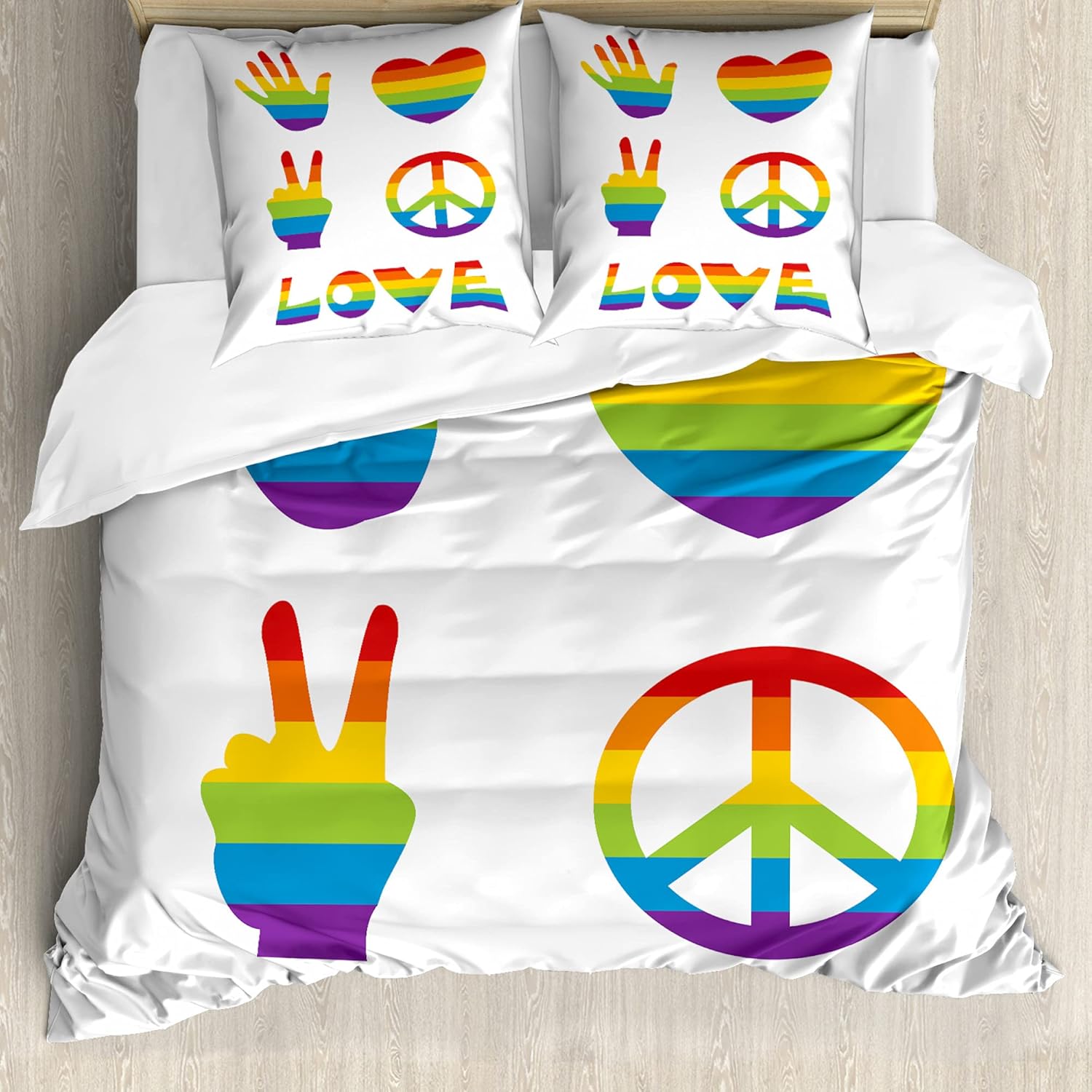 Bild von ABAKUHAUS Stolz Bettbezug Set für Einzelbetten, Regenbogen-Farben Frieden und Liebe, Milbensicher Allergiker geeignet mit Kissenbezug, 200 cm x 200 cm - 80 x 80 cm, Mehrfarbig