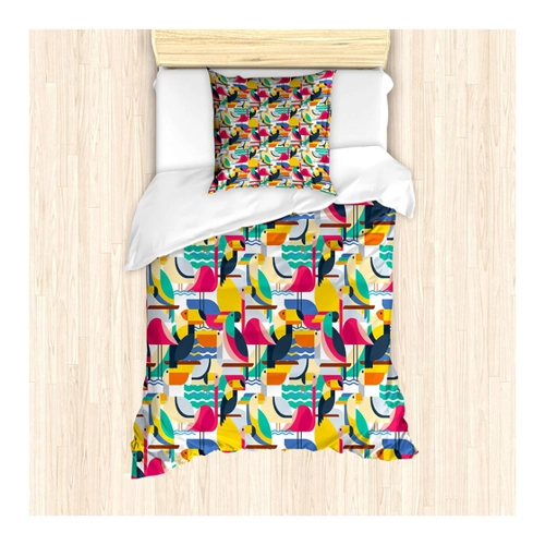 Bild von ABAKUHAUS Vögel Bettbezug Set – Toucan und Flamingos