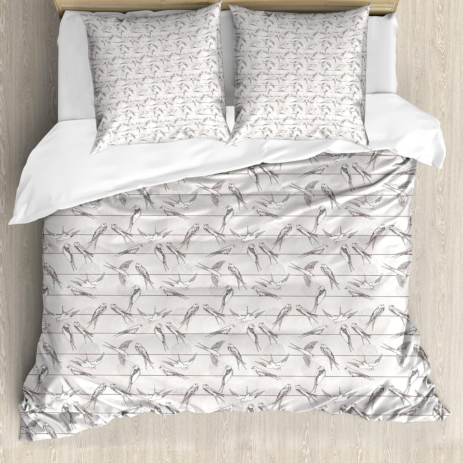 Bild von ABAKUHAUS Vögel Bettbezug Set für Einzelbetten, Rötelschwalbe Vogel, Milbensicher Allergiker geeignet mit Kissenbezug, 155 cm x 200 cm - 80 x 80 cm, Blassgrau und Dimgrey