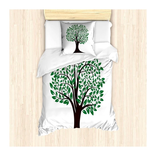 Bild von Abakuhaus Bettwäsche Milbensicher Allergiker geeignet mit Kissenbezug, Microfaser, Natur Simplistic Baum verlässt Kunst, ABAKUHAUS Natur Bettbezug Set für Einzelbetten, Simplistic Baum verlässt Kunst, Milbensicher Allergiker geeignet mit Kissenbezug, 135 cm x 200 cm - 80 x 80 cm, Dunkelbraun und Grün