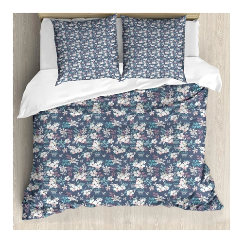 Bild von ABAKUHAUS Blumen Bettbezug Set für Einzelbetten - Purpleblue Multicolor