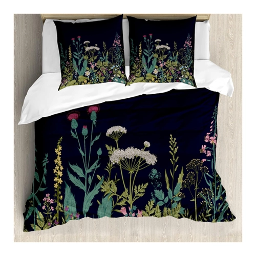 Bild von ABAKUHAUS Botanisch Bettbezug Set für Einzelbetten – Rural Kräuter Blumen