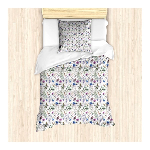 Bild von ABAKUHAUS Distel Bettbezug Set für Einzelbetten - Aquarell-Wildblumen Design