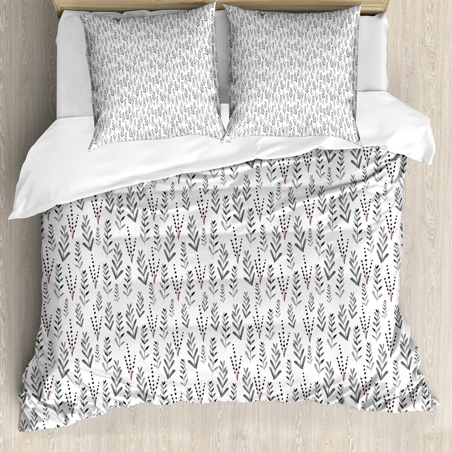 Bild von ABAKUHAUS Blumen Bettbezug Set für Einzelbetten, Aquarell Branchen, Milbensicher Allergiker geeignet mit Kissenbezug, 155 cm x 200 cm - 80 x 80 cm, Getrocknete Rosen-Schwarz
