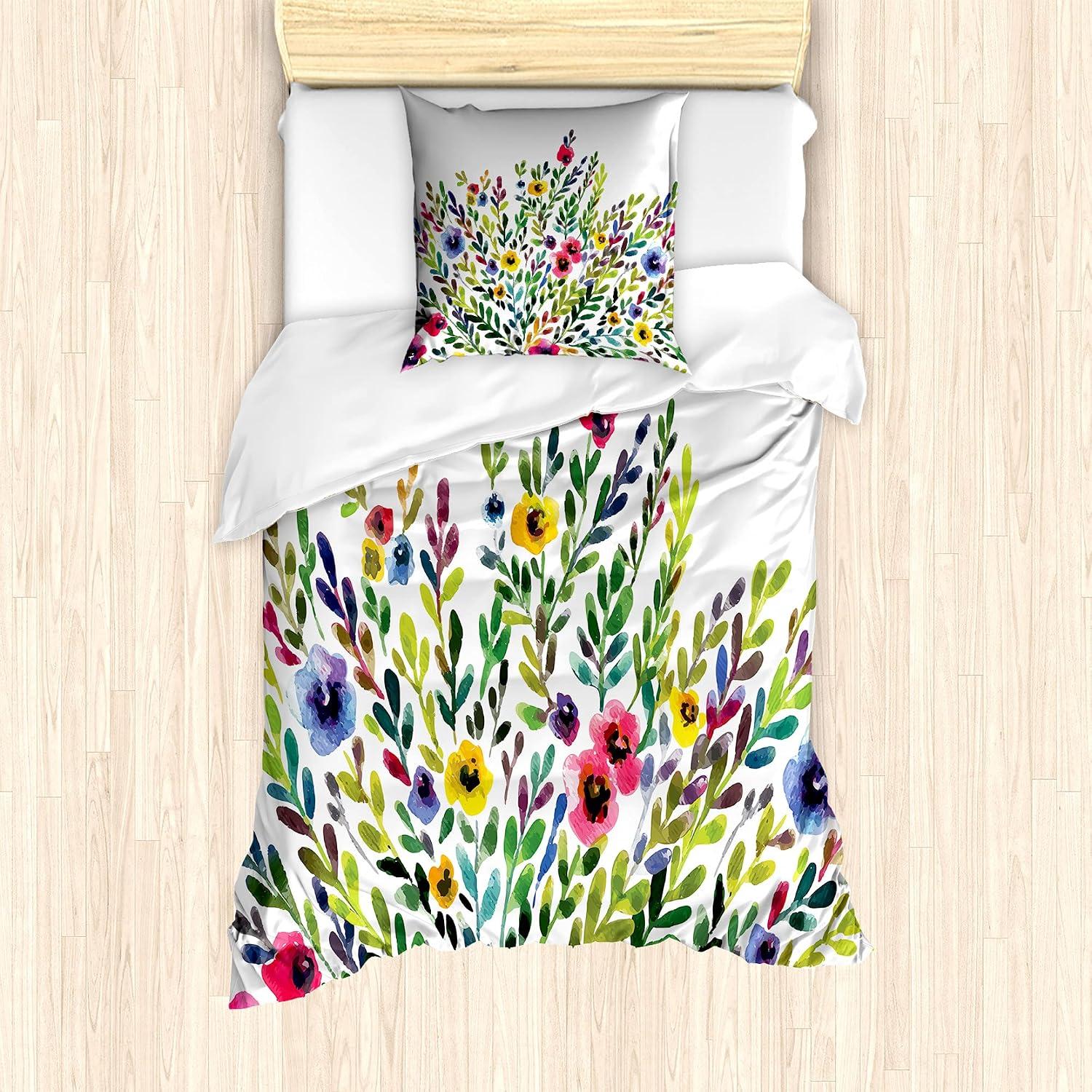 Bild von ABAKUHAUS Botanisch Bettbezug Set für Einzelbetten, Aufblühende Natur Theme, Milbensicher Allergiker geeignet mit Kissenbezug, 135 cm x 200 cm - 80 x 80 cm, Mehrfarbig