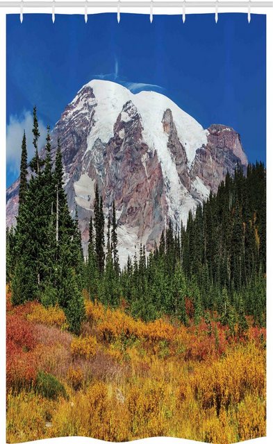 Bild von ABAKUHAUS Mount Rainier Schmaler Duschvorhang, Natur Pflanzen Landschaft, Badezimmer Deko Set aus Stoff mit Haken, 120 x 180 cm, Mehrfarbig