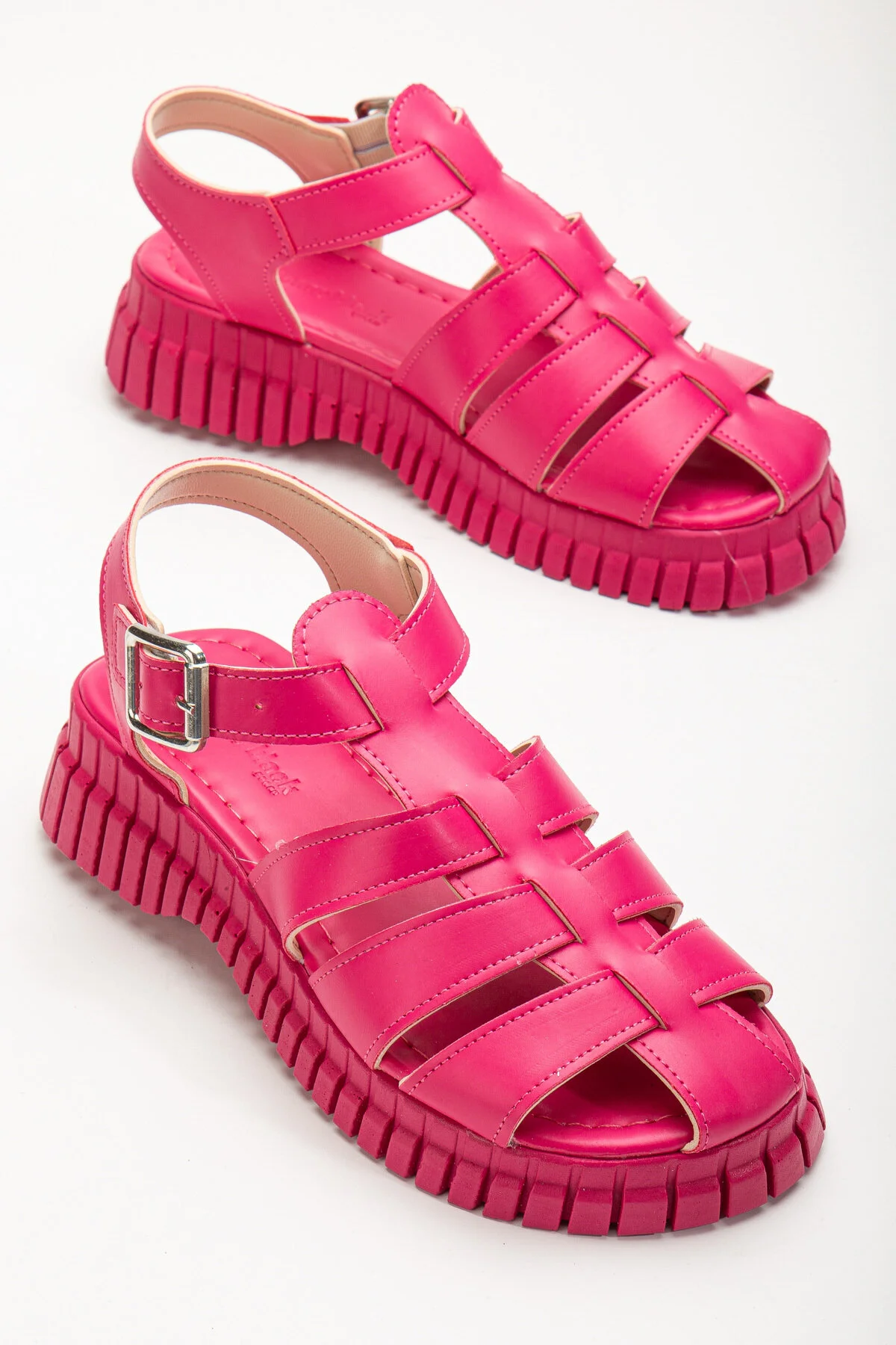 Bild von Tonny Black Fuchsiafarbene Sandalen Mit Knöchelriemen Und Drei Riemen Aus Poly Mit Hoher Sohle für Damen - 39