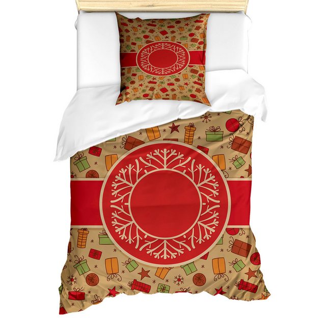 Bild von ABAKUHAUS Weihnachten Bettbezug Set für Einzelbetten, Geschenke Schnee, Milbensicher Allergiker geeignet mit Kissenbezug, 130 x 200 cm - 70 x 50 cm, Mehrfarbig