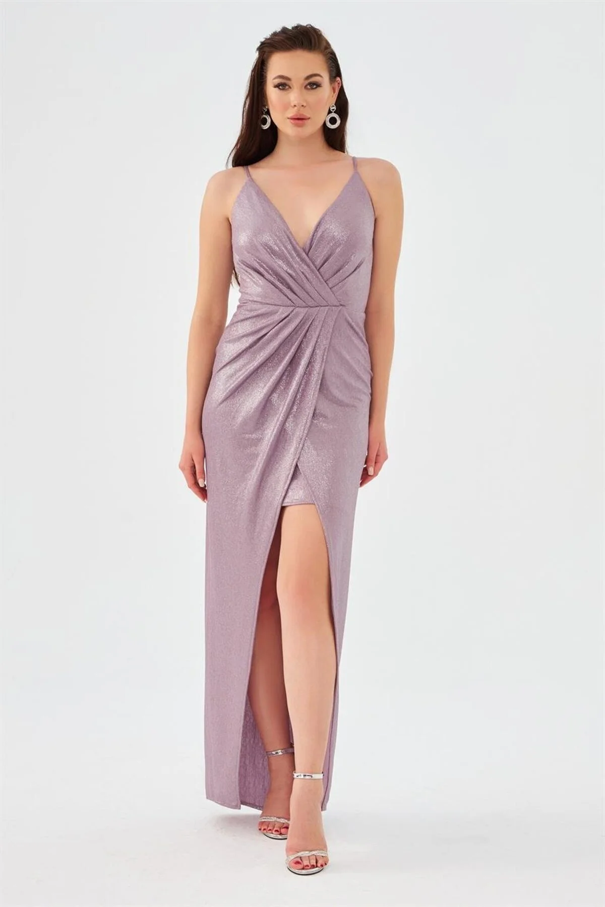Bild von Carmen Zweireihiges Abendkleid Aus Lavendelfarbenem, Lackiertem Chiffon Mit Schlitz für Damen - 40