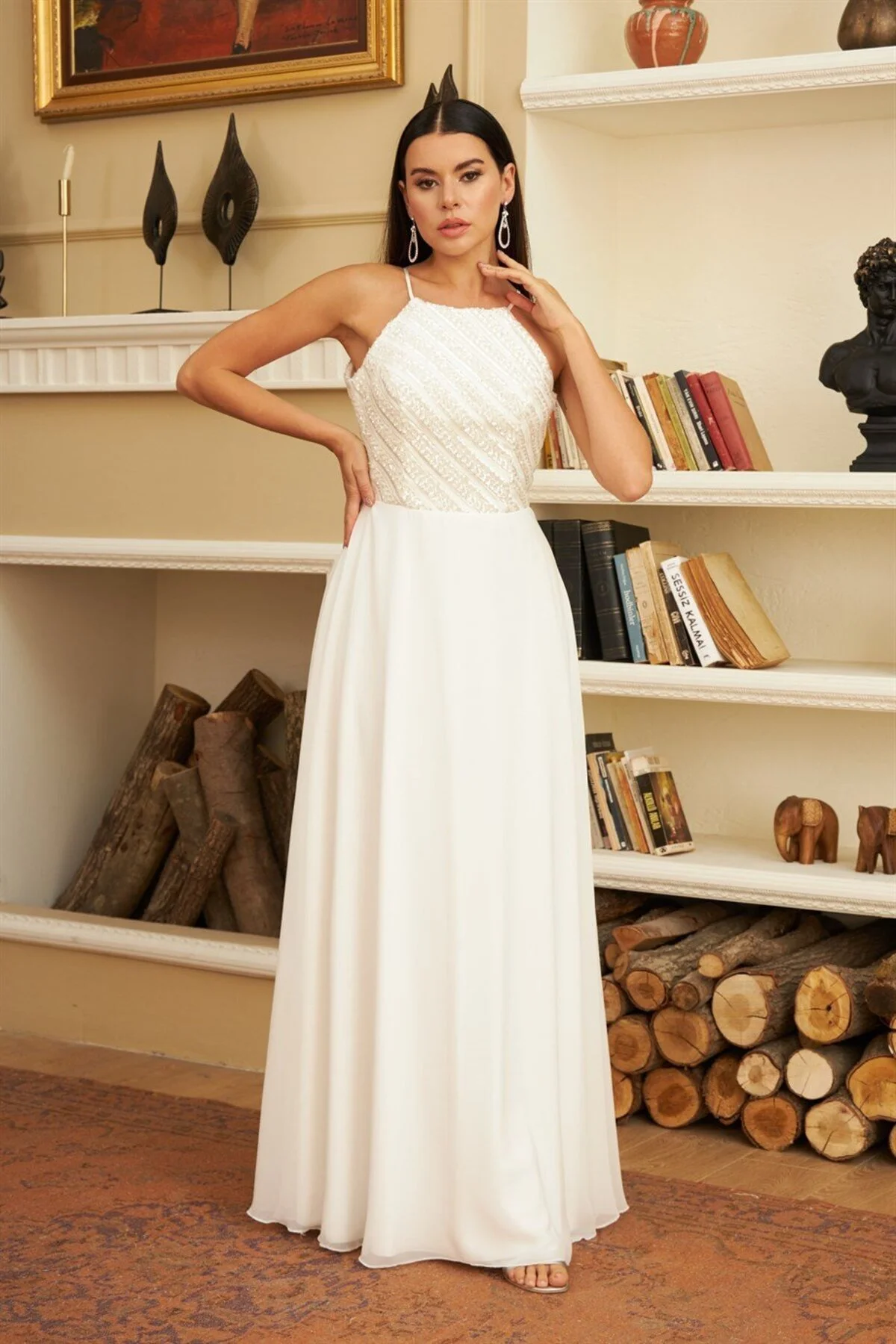 Bild von Carmen Langes Brautkleid Aus Ecrufarbenem Chiffon Mit Pailletten für Damen - 40