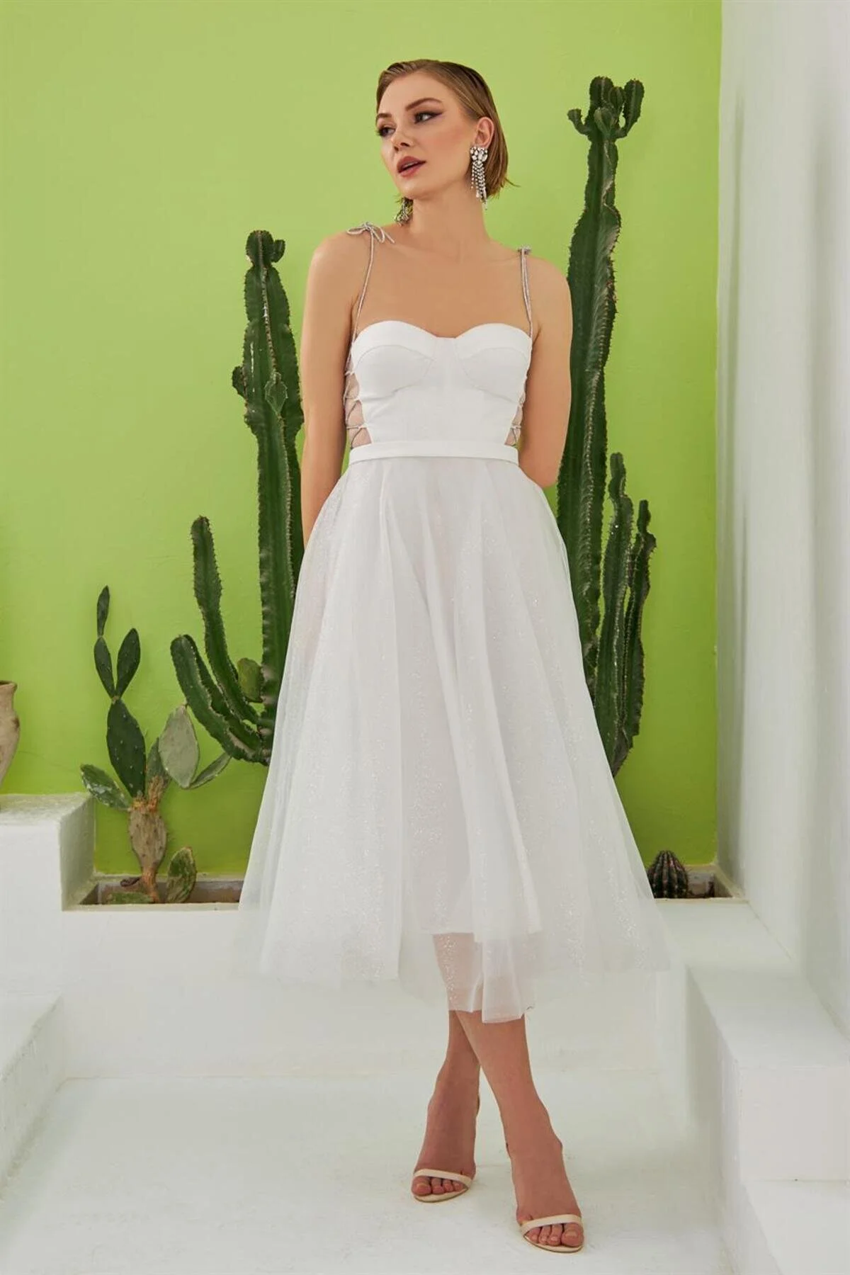 Bild von Carmen Ecrufarbenes Midi-ball- Und Hochzeitskleid Im Prinzessin-stil Mit Tüllträgern für Damen - 40