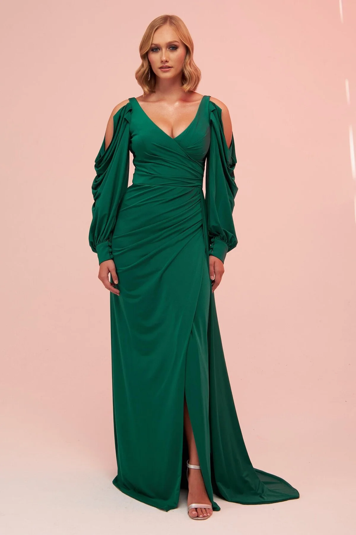 Bild von Carmen Langes Venezia-abendkleid Mit Smaragdgrünen Ärmeln Und Schlitz für Damen - 42