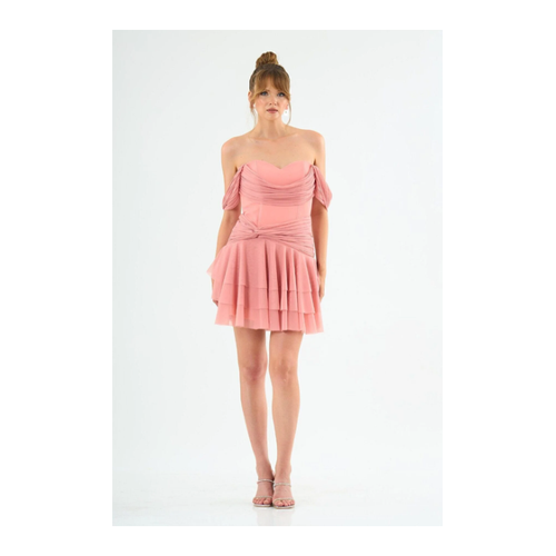 Bild von Carmen Abendkleid Aus Puderfarbenem Chiffon Mit Rüschen für Damen