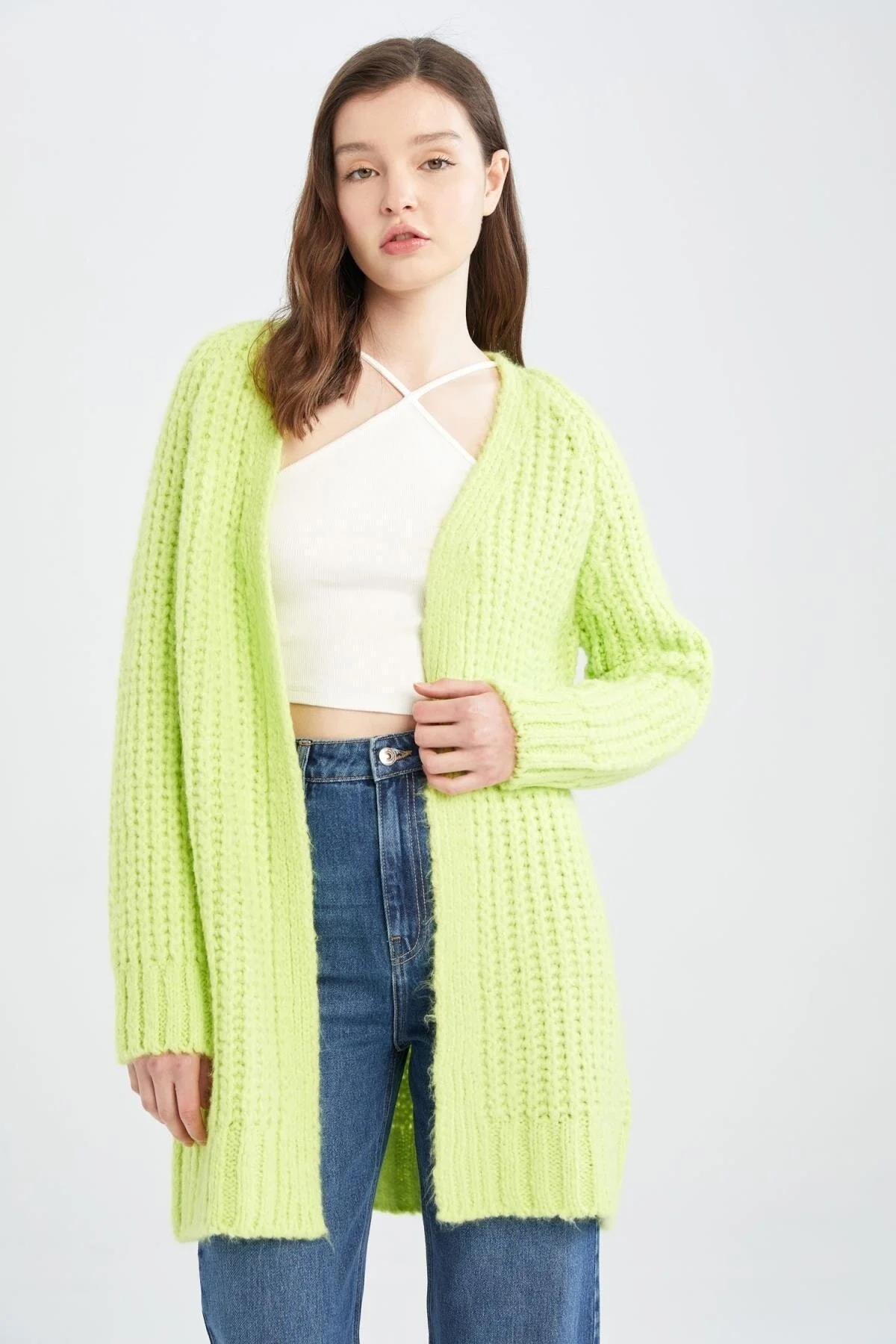 Bild von DeFacto Long Fit V-ausschnitt Weich Strukturierte Lange Basic-strickjacke U6718az22au für Damen - 2XS