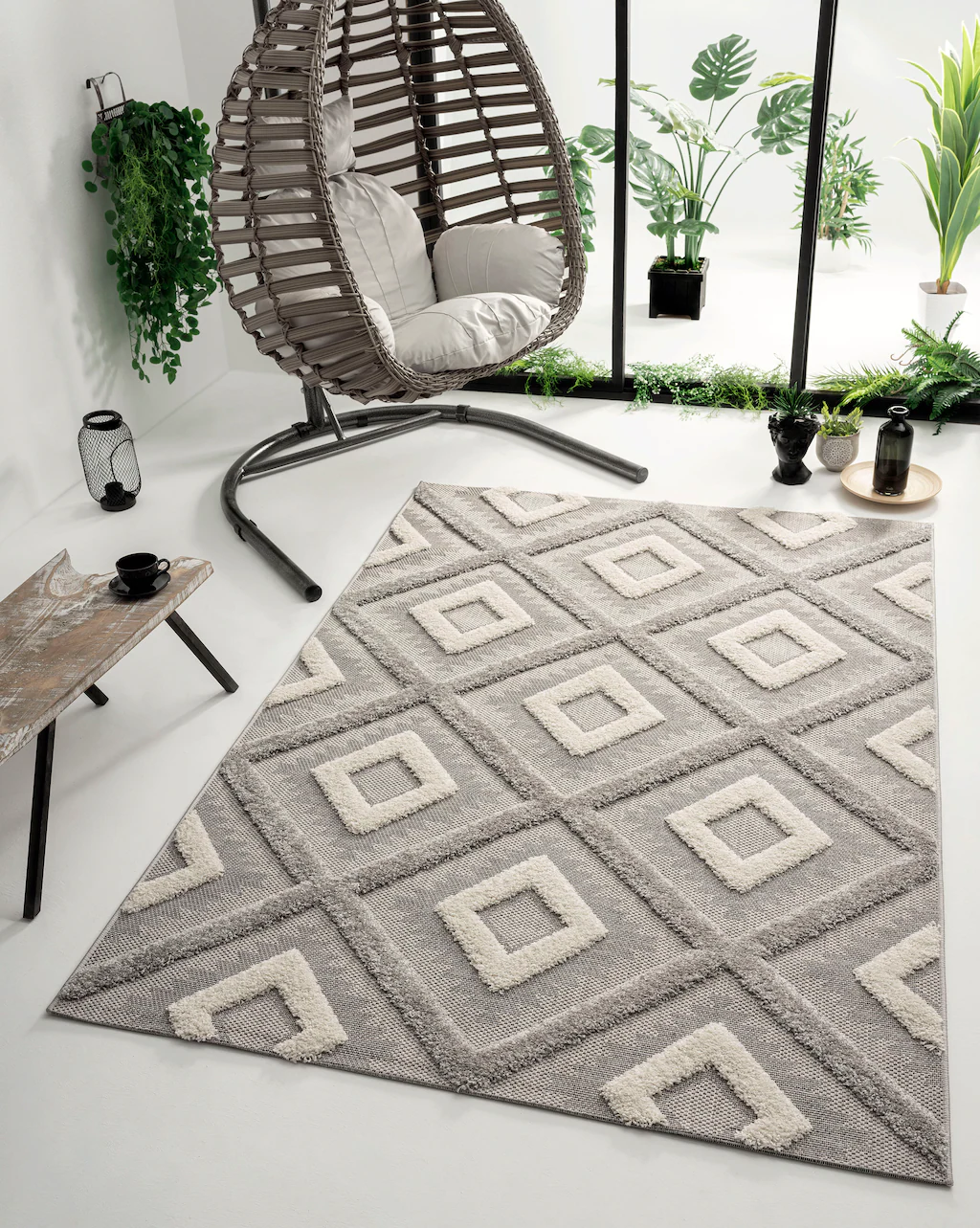 Bild von merinos Teppich "Kayra 54063", rechteckig, 20 mm Höhe, Hoch Tief Struktur, Boho Style, Scandic, In- Outdoor geeignet