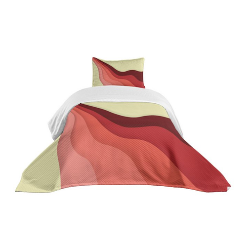 Bild von Abakuhaus Tagesdecke Set mit Kissenbezügen - 1970 Abstract Farbe Wave-Design