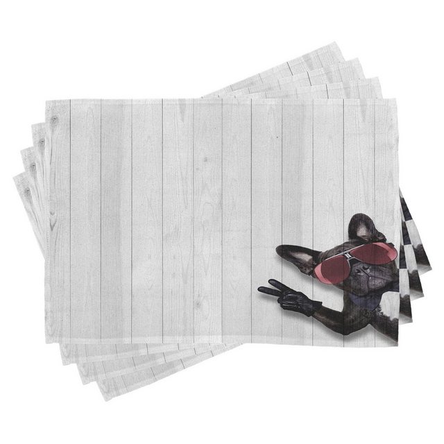 Bild von Abakuhaus Platzset Waschbare Stoff Esszimmer Küche Tischdekorations Digitaldruck, (4-teilig, 4-St., Set aus 4x), Tier Husky Dog Friedenszeichen