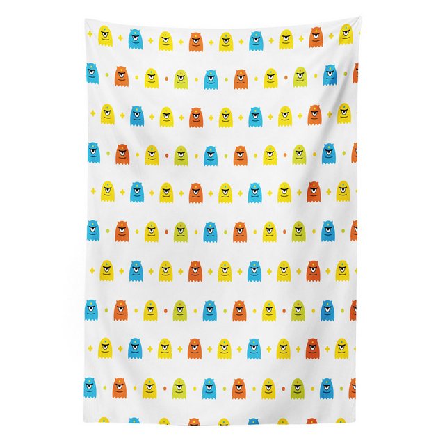 Bild von ABAKUHAUS Kindergarten Wandteppich und Tagesdecke, Childish Lustige Augen Monster, aus Weiches Mikrofaser Stoff Schmutz abweichender Digitaldruck, 110 x 150 cm, weiß Multicolor