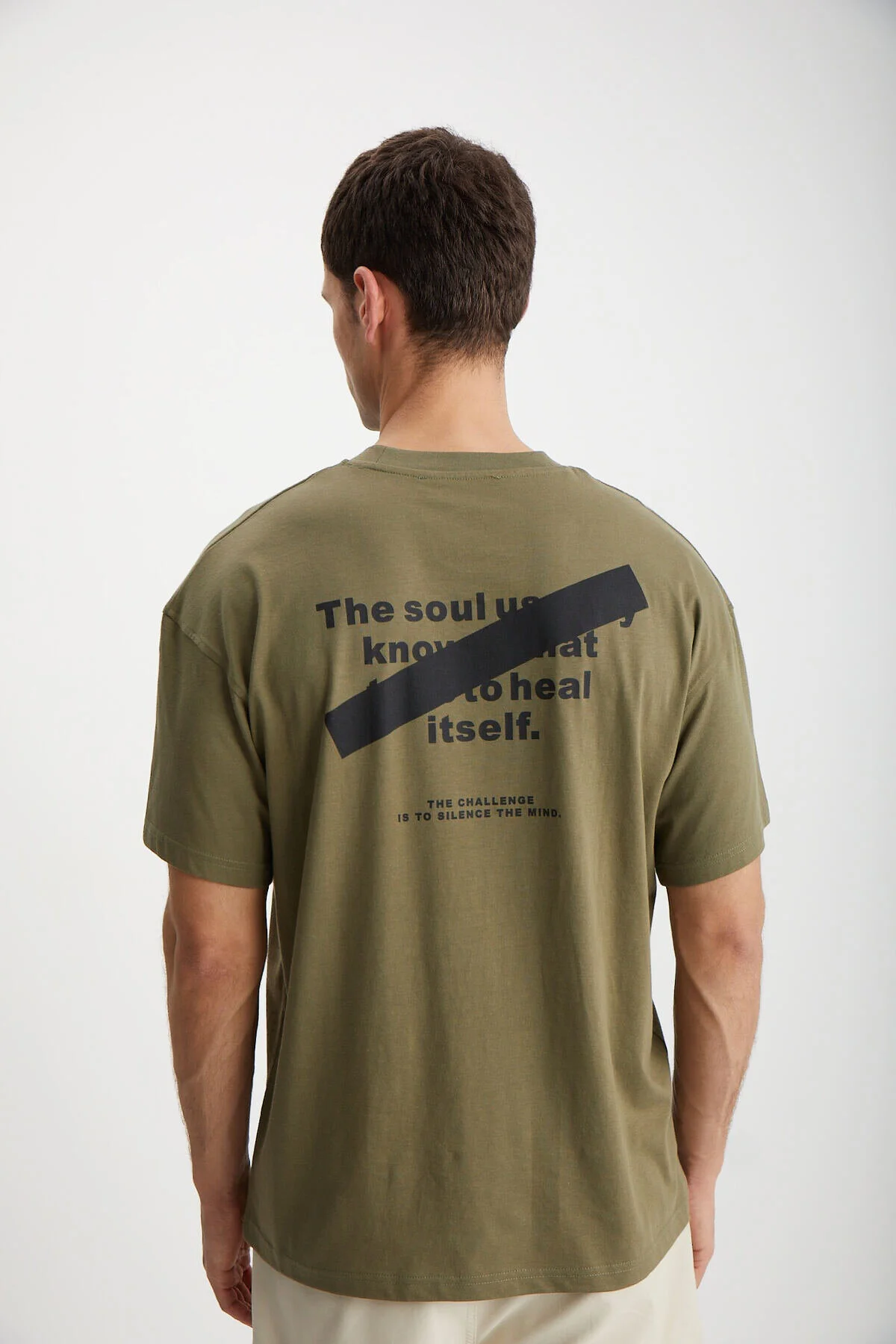 Bild von GRIMELANGE Mark T-shirt Aus 100 % Bio-baumwolle Mit Vorder- Und Rückseitendruck, Dicker Textur, Übergröße, Khaki für Herren - M