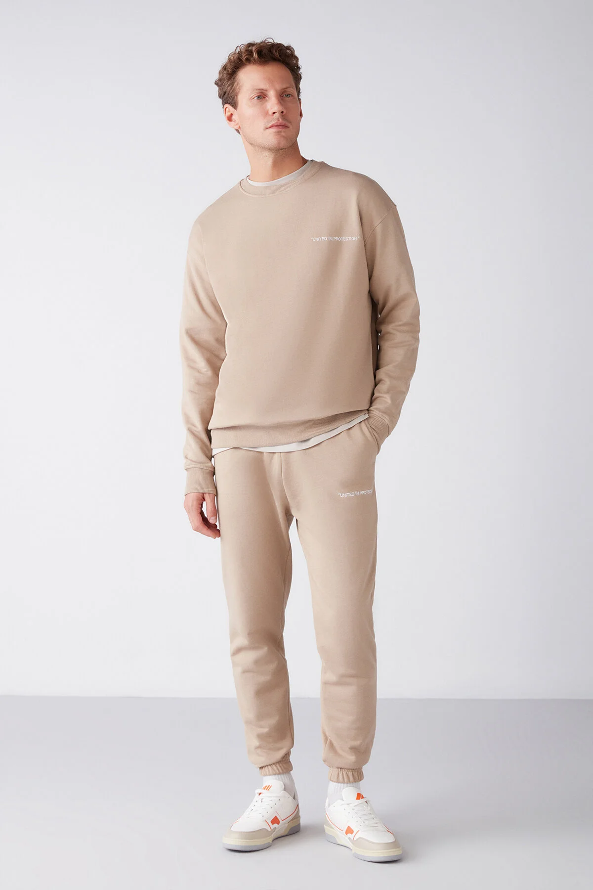 Bild von GRIMELANGE Marshall Trainingsanzug-set Aus Baumwolle, Fleece-innenseite, Bestickt, Beigefarben für Herren - L
