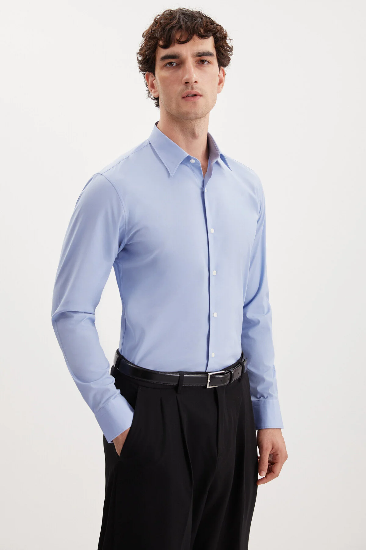 Bild von GRIMELANGE Branham Hemd Aus Ultraflexiblem Baumwoll-elasthan-stoff, Schmale Passform, Popeline, Blau für Herren - 2XL