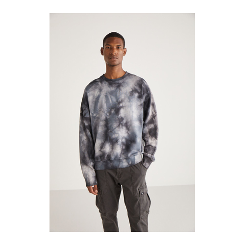 Bild von GRIMELANGE Byron Sweatshirt Mit Rundhalsausschnitt Und Batikmuster In Anthrazit für Herren - 2XL