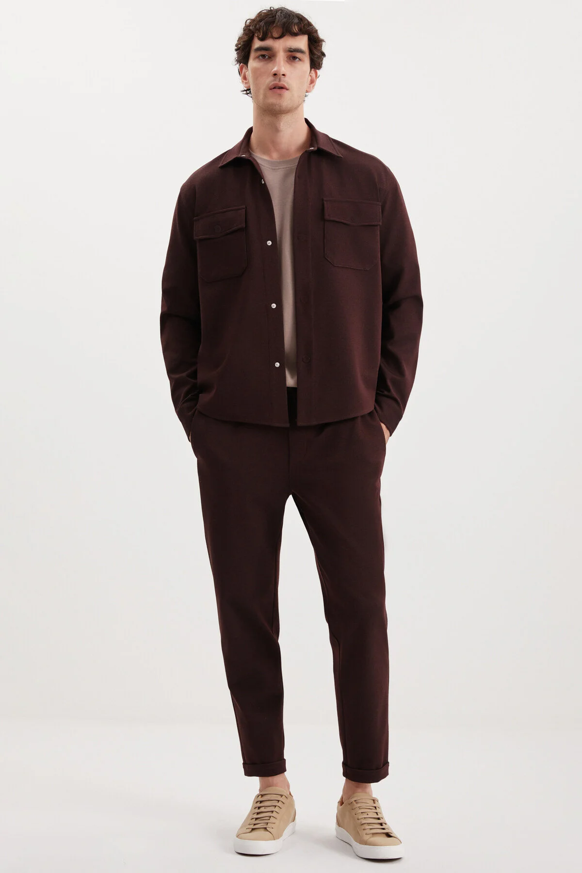 Bild von GRIMELANGE Walsh Hose Im Piqué-look, Aus Spezialstoff, Flexibel, Mit Doppeltem Bein, Schnurgebundener, Elastischer Taille, Weinrot für Herren - XL