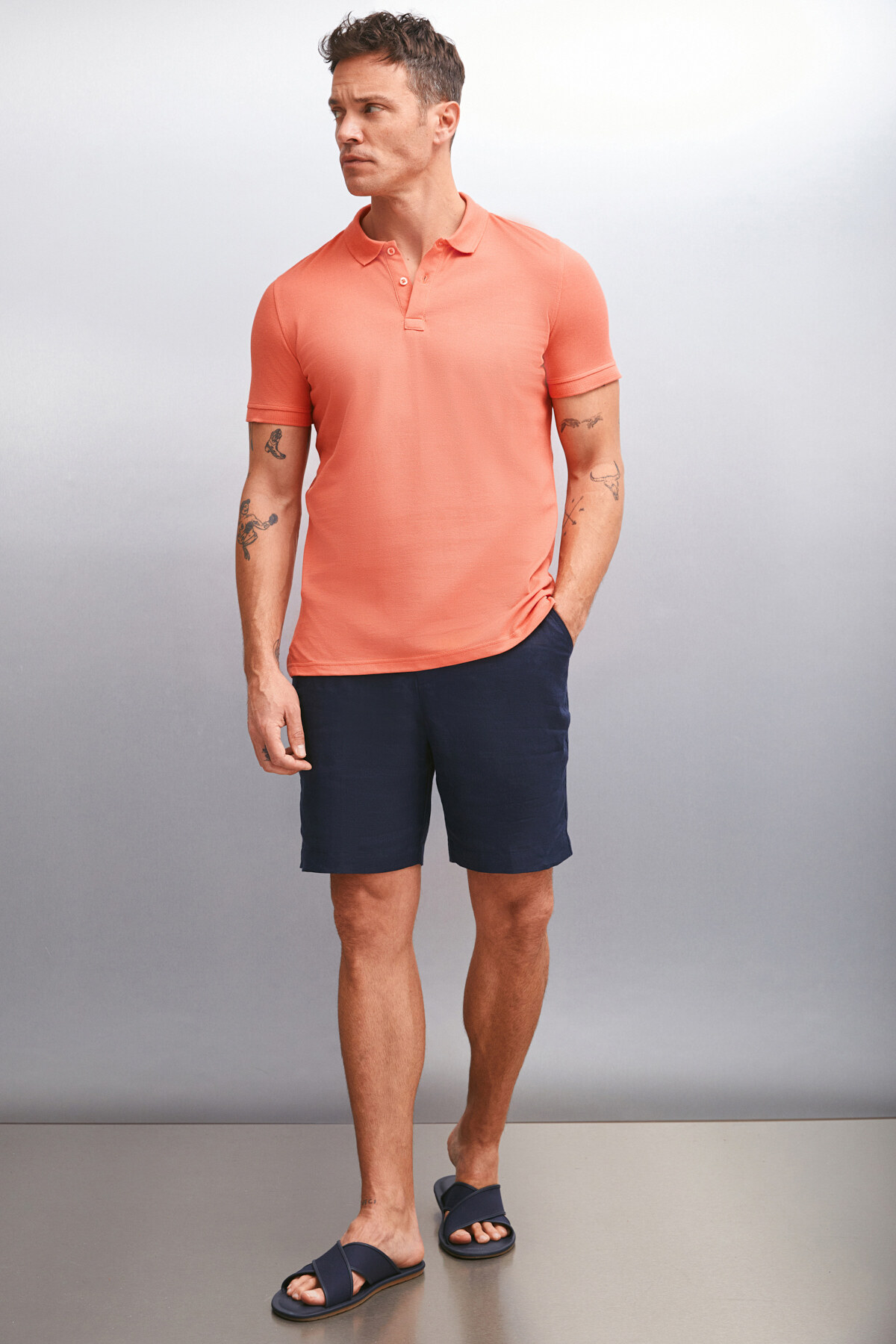 Bild von GRIMELANGE Marten T-shirt Mit Polokragen Und Granatapfelblütenmuster, Regular Fit, 100 % Baumwolle, Kurze Ärmel für Herren - L