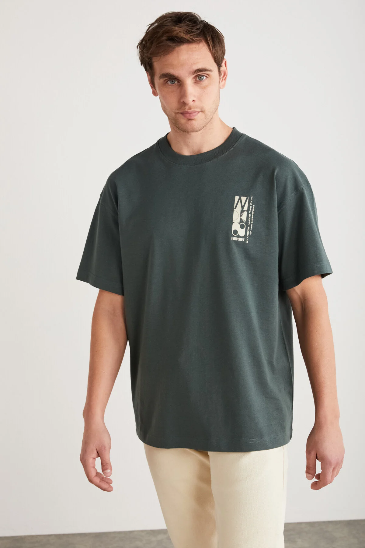 Bild von GRIMELANGE Antonıo T-shirt Mit Print, Detailliert, 100 % Bio-baumwolle, Gestrickt, In Übergröße, Grün für Herren - L