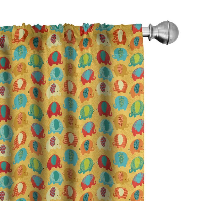 Bild von ABAKUHAUS Elephant Nursery Vorhänge, Gardinen, Kultur, Fensterbehandlungen für Wohnzimmer Schlafzimmer Dekor, 2 Stück 75 cm b x 175 cm h, Mehrfarbig