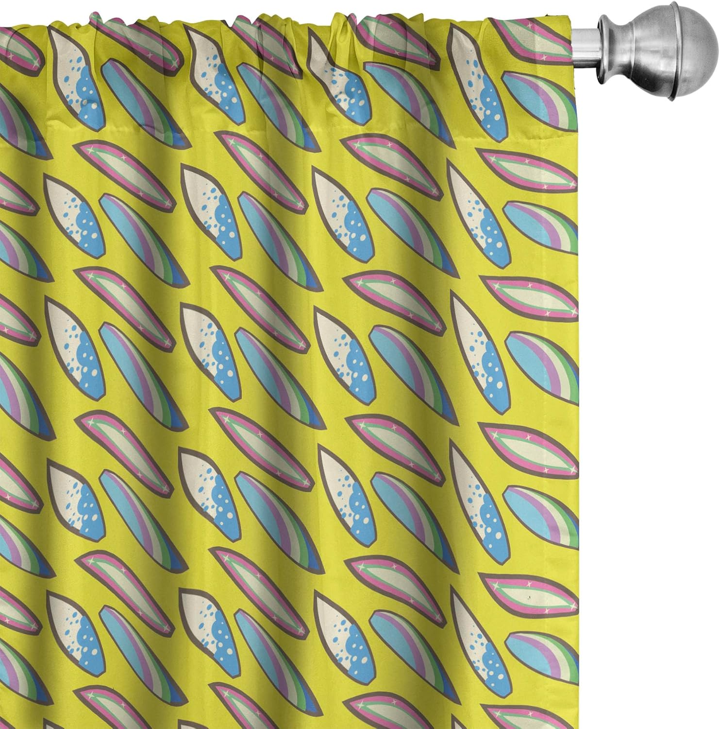 Bild von ABAKUHAUS Surfbrett Vorhänge, Gardinen, Sommer Hobby, Fensterbehandlungen für Wohnzimmer Schlafzimmer Dekor, 2 Stück 75 cm b x 175 cm h, Gelb Blau