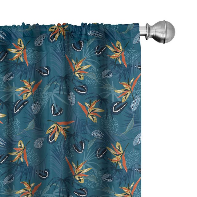 Bild von ABAKUHAUS Tropisch Vorhänge, Gardinen, Exotische Blumenregenwald, Fensterbehandlungen für Wohnzimmer Schlafzimmer Dekor, 2 Stück 75 cm b x 175 cm h, Petrol Blau Multicolor