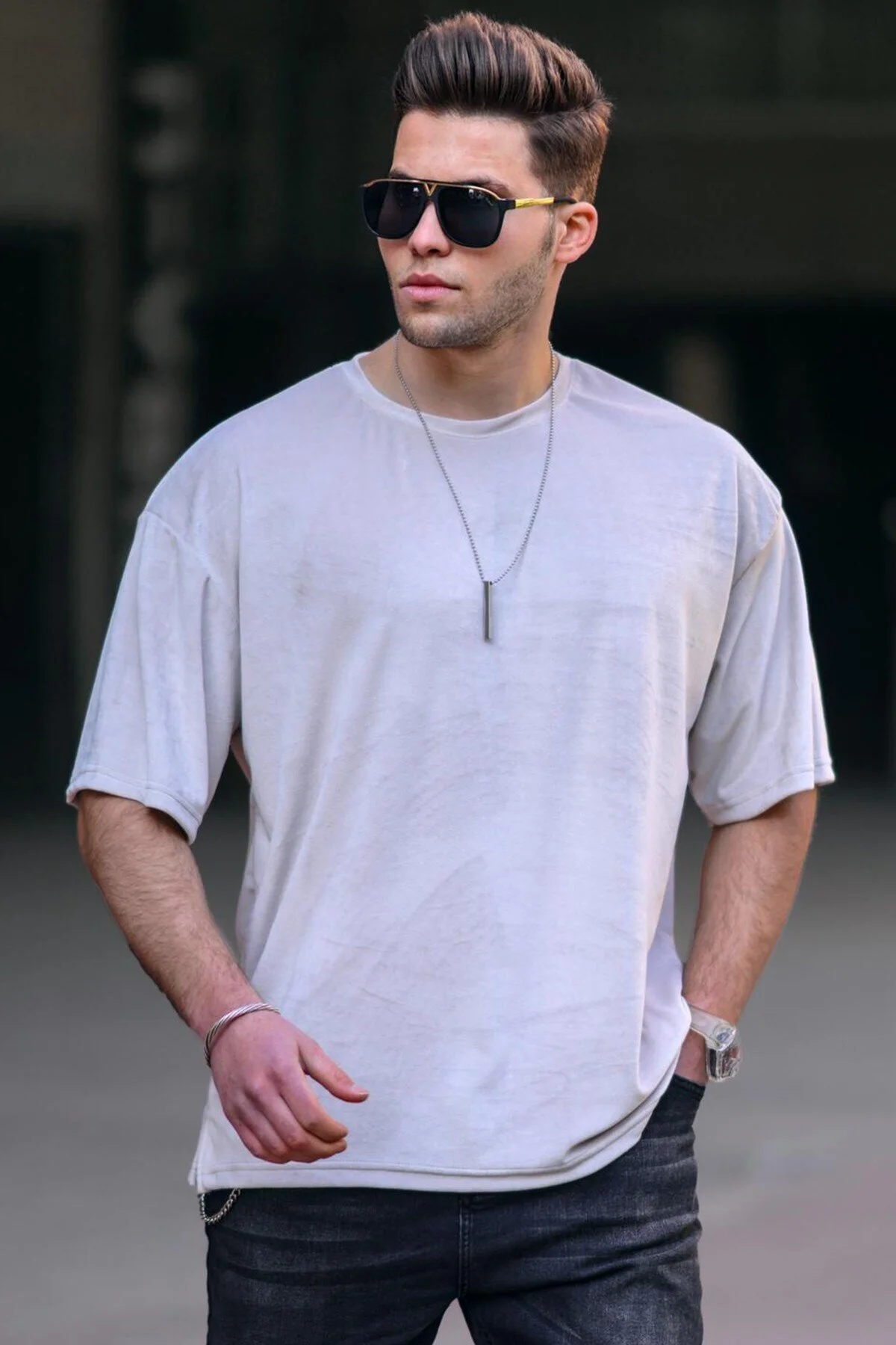 Bild von Madmext Weißes Samt T-shirt für Herren - XL