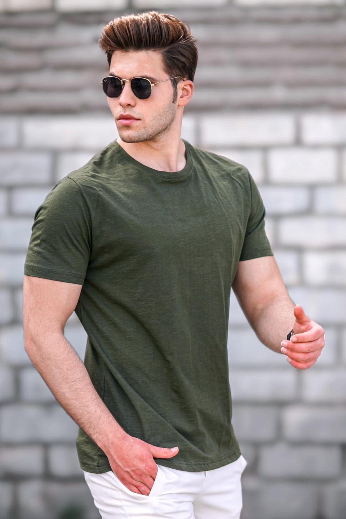 Bild von Madmext Khakifarbenes Basic-t-shirt für Herren - M