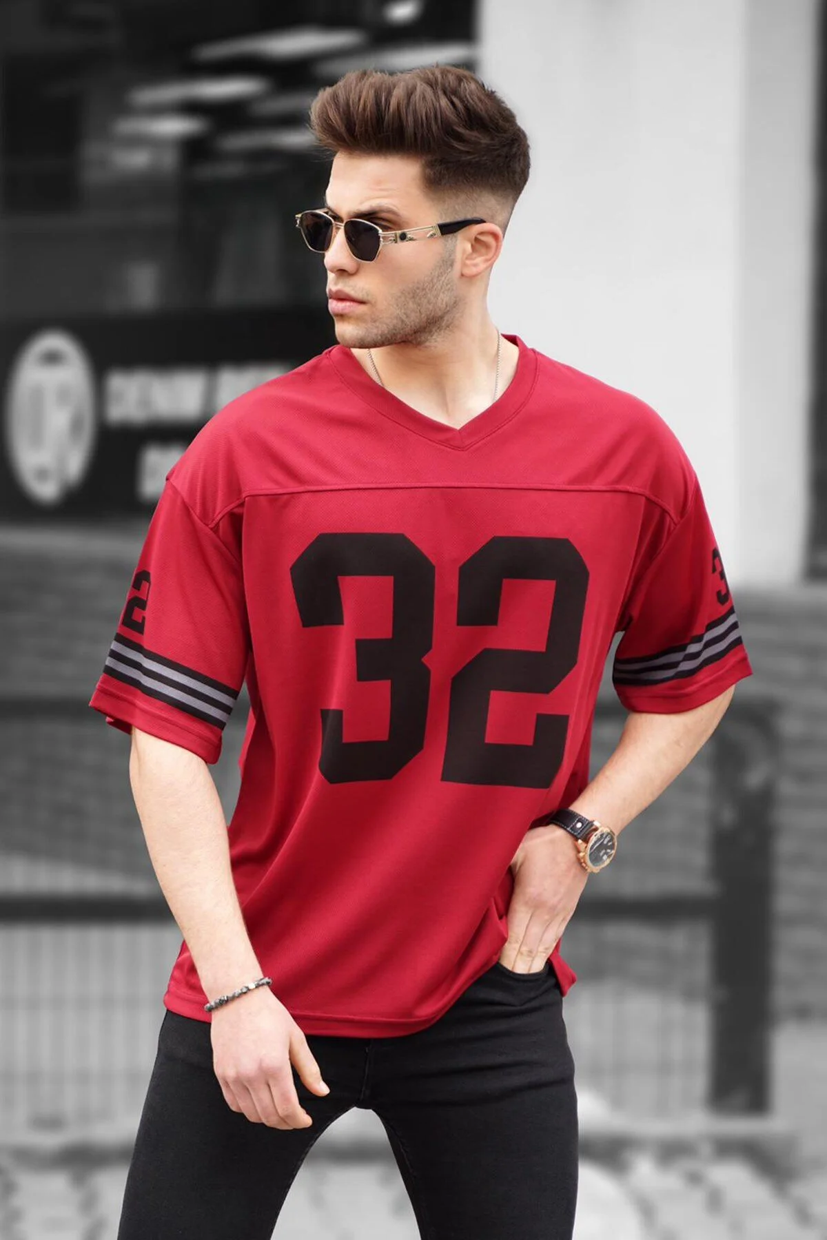 Bild von Madmext Bedrucktes Oversize-t-shirt In Weinrot für Herren - M