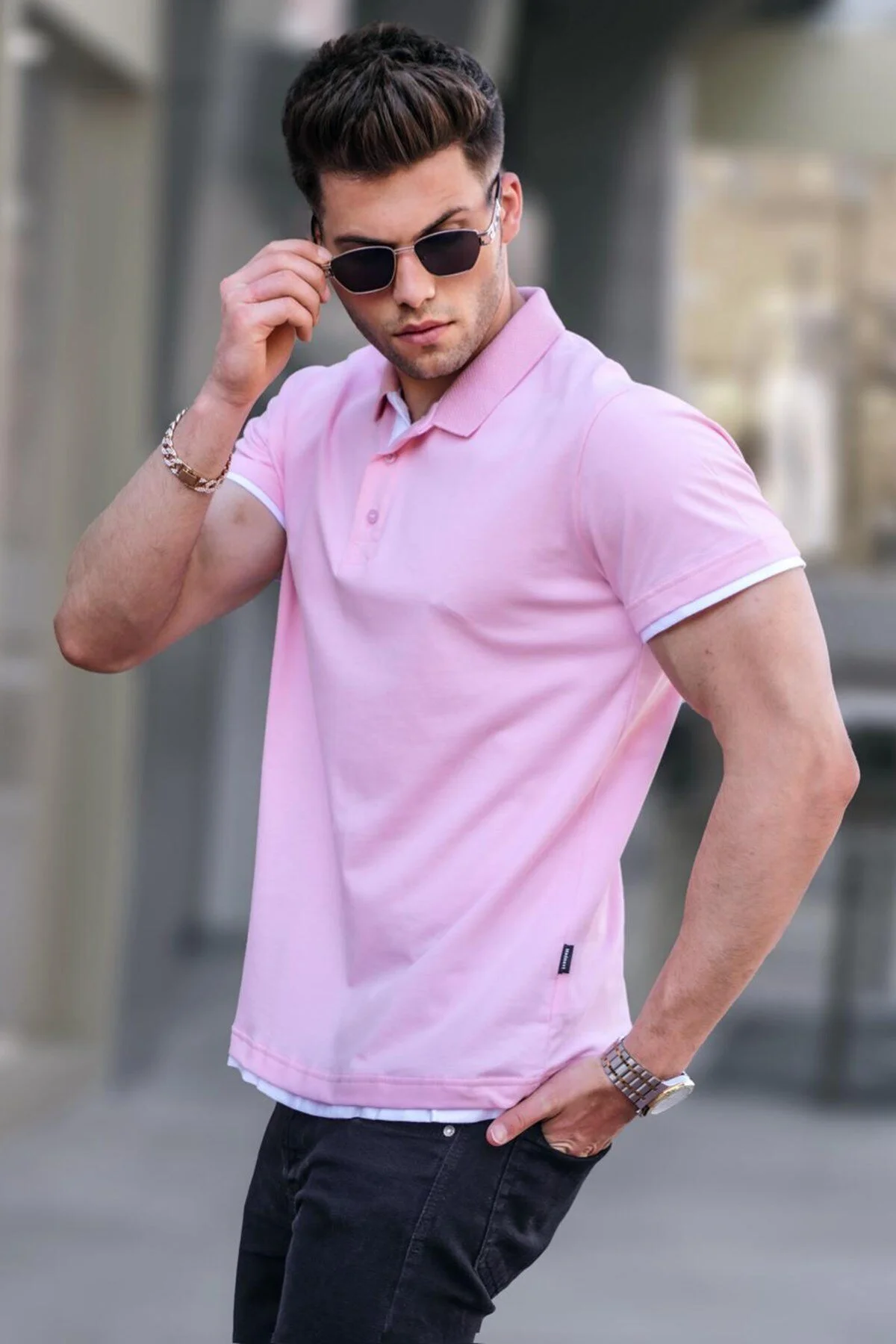 Bild von Madmext Rosa Basic T-shirt Mit Polokragen für Herren - S